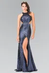 Gls Prom Formal Sequins Long Dress With Side Slit In Blue
