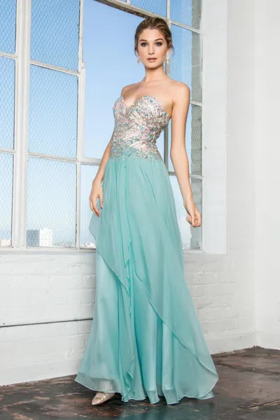 Gls Prom Formal Strapless Sweetheart Chiffon Long Dress In Green