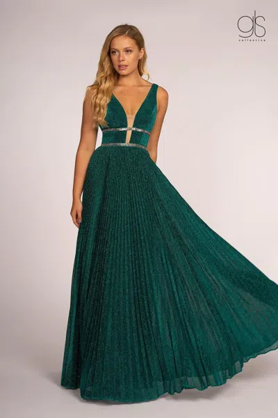 Gls Prom Long Deep V Neck Evening Formal Dress In Green