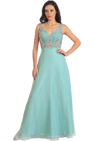 Gls Prom Long Dress With Beaded Sheer Straps In Blue