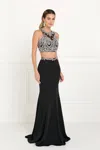 Gls Prom Long Formal Dress Two Piece Halter Evening Gown In Black