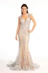 Gls Prom Long Formal Glitter Mesh Mermaid Dress In Gold