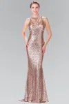Gls Prom Long Formal Halter Neck Beaded Evening Dress In Gold