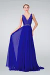 Gls Prom Long Formal Sleeveless V-neck Evening Gown In Blue