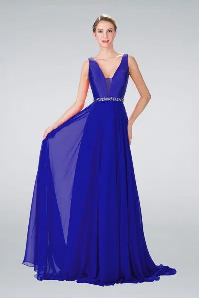 Gls Prom Long Formal Sleeveless V-neck Evening Gown In Blue