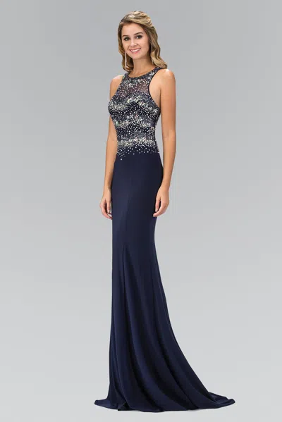 Gls Prom Long Halter Mermaid Fit Formal Gown In Blue