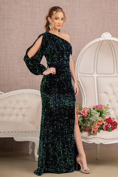 Gls Prom Long One Shoulder Formal Gown In Green