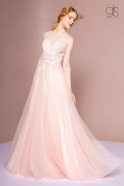 Gls Prom Long Sleeveless Plus Size Evening Gown In Pink