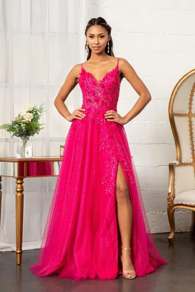 Gls Prom Long Spaghetti Strap Mesh Formal Dress In Pink
