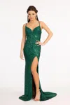 Gls Prom Long Spaghetti Strap Sequins Formal Dress In Green