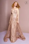 Gls Prom Long Strapless Beaded Evening Dress In Gold