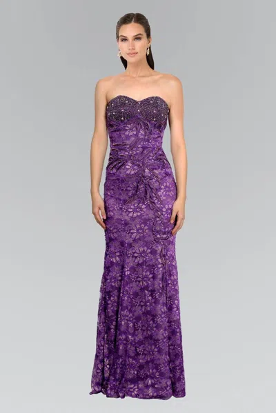 Gls Prom Long Strapless Sweetheart Lace Dress In Purple