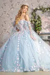 Gls Quinceanera Dress 3d Flower Long Ball Gown In Blue
