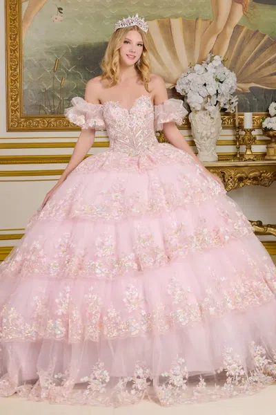 Gls Quinceanera Dress Glitter Corset Long Ball Gown In Pink