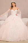 Gls Quinceanera Dress Long Off Shoulder Glitter Ball Gown In Pink