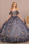 Gls Quinceanera Long Dress Glitter Ball Gown In Blue