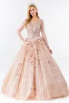 Gls Quinceanera Long Sleeve Prom Gown In Gold