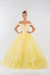 Gls Quinceanera Off Shoulder Long Mesh Dress In Yellow