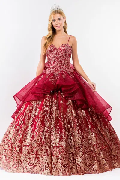 Gls Quinceanera Spaghetti Strap Long Dress In Burgundy
