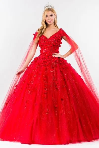 Gls Quinceanera Sweet 16 Long Mesh Gown In Red