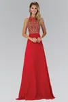 Gls Red Beaded Chiffon Prom Long Dress In Red