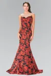 Gls Red Floral Print Long Formal Prom Dress In Red