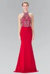 Gls Red Long Beaded Halter Neck Evening Formal Dress In Red
