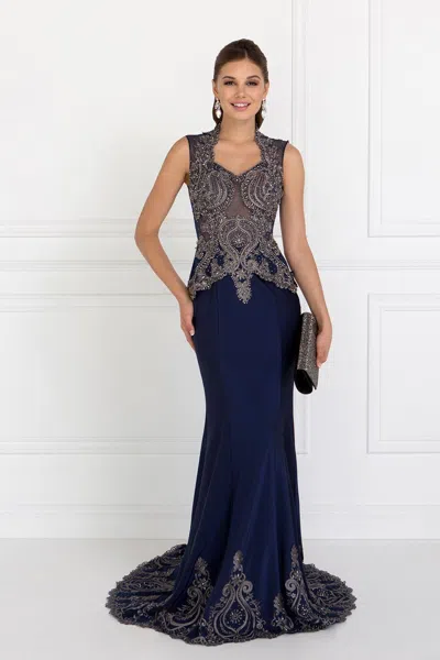 Gls Rome Jersey Mermaid Long Prom Dress In Blue