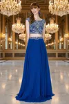 Gls Royal Blue 2 Piece Chiffon Evening Gown In Blue