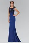 Gls Royal Blue Long Cap Sleeve Mermaid Fit Prom Dress In Blue