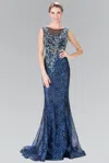 Gls Royal Blue Long Formal Beaded Sleeveless Evening Prom Dress In Blue