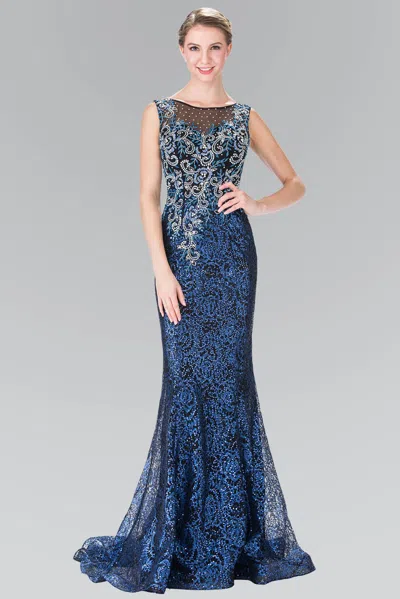 Gls Royal Blue Long Formal Beaded Sleeveless Evening Prom Dress