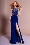 Gls Royal Blue Long Formal Prom Dress Evening Gown With Side Slit In Blue