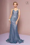 Gls Royal Blue Long Glitter Spaghetti Strap Mermaid Prom Formal Dress In Blue