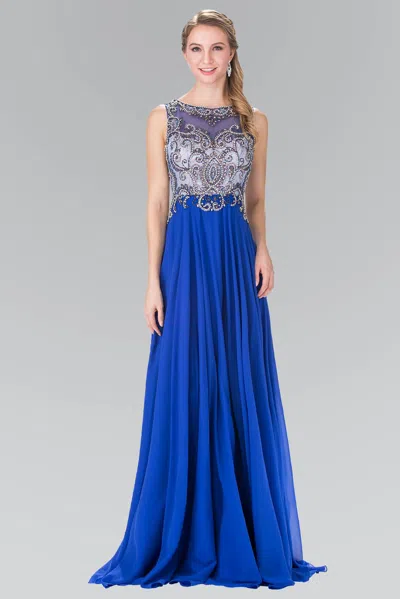Gls Royal Blue Long Sleeveless Beaded Chiffon Evening Dress