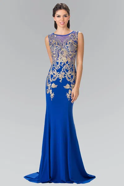 Gls Royal Blue Prom Beaded Top Sheer Bodice Evening Gown