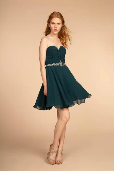 Gls Ruched Strapless Sweetheart Chiffon Short Dress In Green