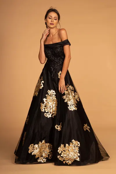 Gls Sequin Embellished Long Prom Dress In Black