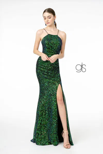 Gls Sequin Formal Long Prom Dress Evening Gown In Green