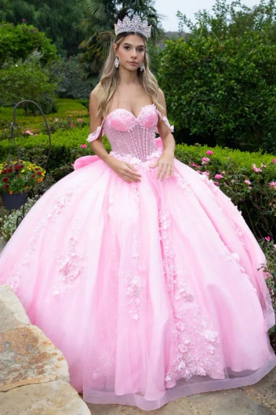Gls Sequin Long Ball Gown Glitter Quinceanera Dress In Pink