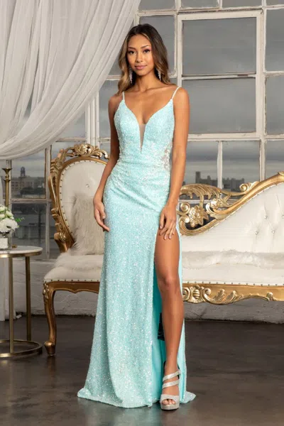 Gls Sequin Mermaid Long Prom Dress In Blue