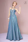 Gls Sexy Long Evening Dress Prom Metallic Gown In Blue
