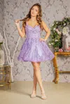 Gls Short Cocktail Glitter Sequin Homecoming Dress In Purple