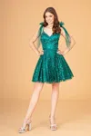 Gls Short Glitter Cocktail Mini Dress In Green