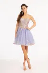 Gls Short Strapless Homecoming Glitter Mesh Prom Dress In Purple