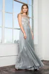 Gls Silver Chiffon Long Prom Dress In Silver