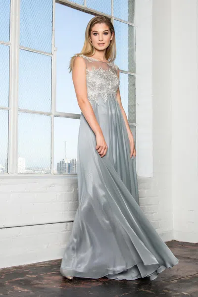 Gls Silver Chiffon Long Prom Dress