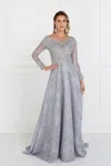 Gls Silver Long Sleeve Formal Lace Dress In Gray