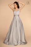 Gls Silver Long Sleeveless Formal Evening Dress In Gray