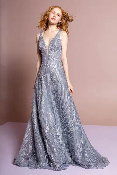 Gls Silver Sleeveless Long Prom Dress Evening Gown